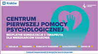 Graficzna informacja Centrum Pierwszej Pomocy Psychologicznej. Bezpłatne konsultacja z terapeutą dla mieszkańców Krakowa