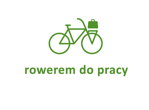 Zielony rower i napis: rowerem do pracy