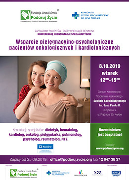 plakat informujący o konferencji Wsparcie pielęgnacyjno-psychologiczne pacjentów onkologicznych i kardiologicznych 