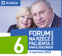 6 Forum na rzecz pacjenta onkologicznego ICE Kraków 6 czerwca , w tle zdjęcie Barbary i Jerzego Stuhrów
