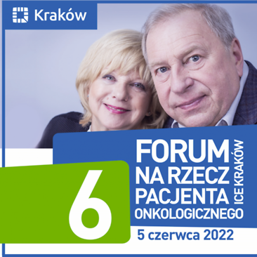 6 Forum na rzecz pacjenta onkologicznego ICE Kraków 6 czerwca , w tle zdjęcie Barbary i Jerzego Stuhrów